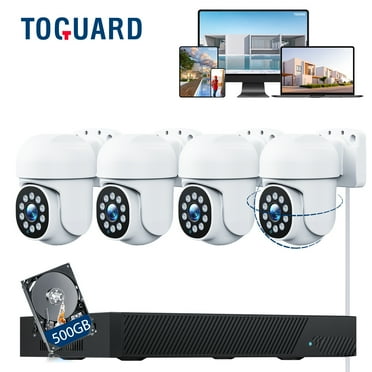 TOGUARD SC36 POE Wired Security Camera System Outdoor with 500GB Hard Drive 4K 8CH CCTV NVR 4Pcs 5MP PTZ Dome Surveillance Cameras HDMI Connector