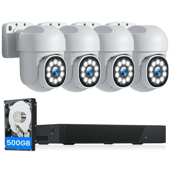TOGUARD SC36 POE Wired Security Camera System Outdoor with 500GB Hard Drive 4K 8CH CCTV NVR 4Pcs 5MP PTZ Dome Surveillance Cameras HDMI Connector