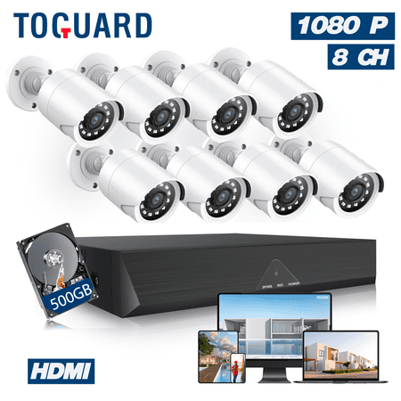 Toguard SC35 8CH Wired Security Camera System Outdoor with 500GB Hard Drive 8pcs 1080P Bullet Surveillance Cameras HDMI Connector