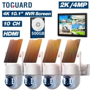TOGUARD SC43 2K/4MP Solar Wireless Security Camera System with 10CH 10.1 NVR Monitor Outdoor Battery WiFi Dome Surveillance Camera HDMI Connector