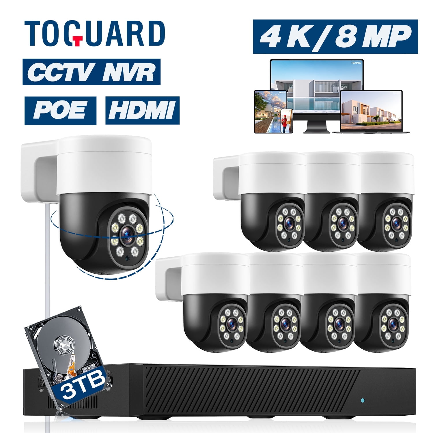 5MP Wireless Security Camera System With Monitor – 4 PTZ Cameras, Color Night Vision, Motion Tracking, 1TB HDD - View #8