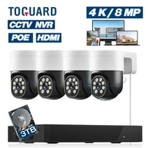TOGUARD SC45 4K/8MP POE Security Camera System Outdoor with 8CH Expandable CCTV NVR 4Pcs 4K PTZ Dome Surveillance Cameras 3TB Hard Drive HDMI Connector