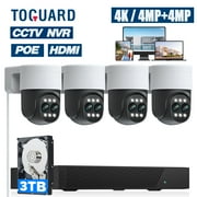 TOGUARD SC46 POE Wired Security Camera System Outdoor with 3TB Hard Drive 4K 8CH CCTV NVR 4Pcs 4MP+4MP Zoom PTZ Dome Surveillance Cameras HDMI Connector