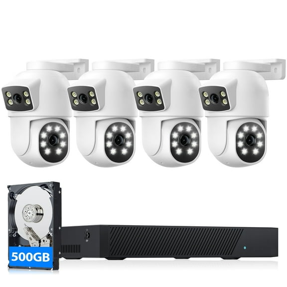 TOGUARD SC52 Wired Security Camera System Outdoor with 500G Hard Drive 4K 8CH CCTV NVR 4Pcs 1080P Dual Lens PTZ POE Dome Surveillance Cameras HDMI Connector