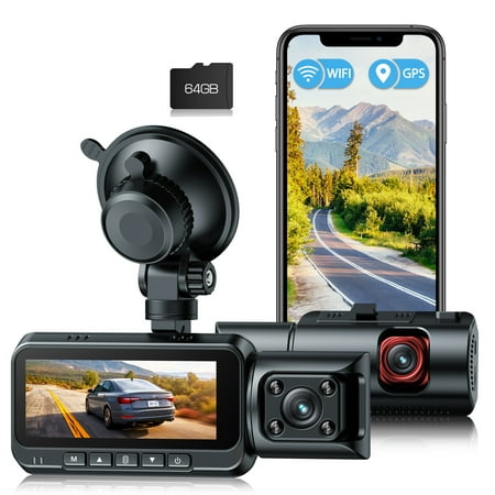 TOGUARD UHD 4K WiFi GPS Dash Cam, IR Night Vision Dash Camera Front and Inside Car Camera with 64GB Card