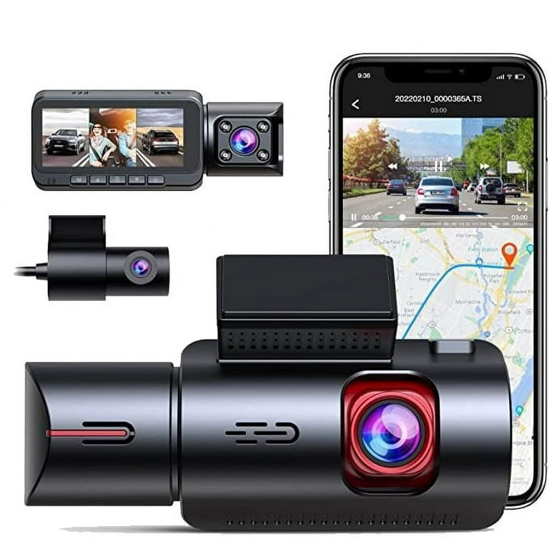 TOGUARD WiFi Dash Cam with 64GB U3 SD Card 4K Car Camera GPS Speed 3  Channel Dash Camera Front and Rear Inside 2K+1080P+2K IR Night Vision,170°  Wide Angle, WDR, Emergency Lock, Parking