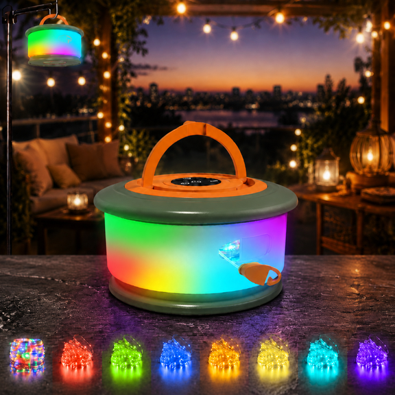TOHETO 3-in-1 Camping String Lights, with 19 Modes (Music Sync & RGB), Retractable 32.8ft 2200mAh Rechargeable IPX4 Waterproof Outdoor Lantern, Hanging Light for Tent, Yard, Hiking, Party