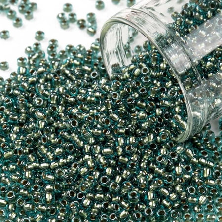 TOHO 11/0 Round Beads Japanese Seed Beads (284) Inside Color Aqua/Gold Lined 2.2mm Hole: 0.8mm 5555pcs/50g