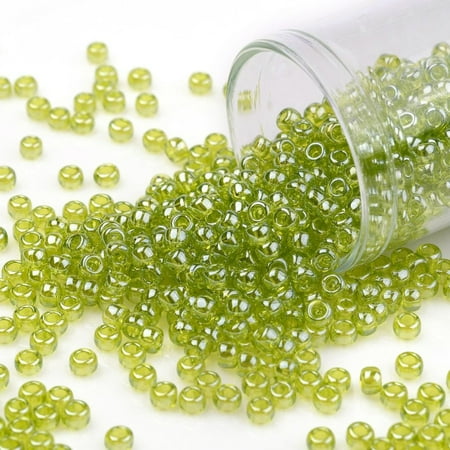 TOHO 8/0 Round Beads Japanese Seed Beads (105) Transparent Luster Lemon-Lime 3mm Hole: 1mm 222pcs/bottle 10g/bottle