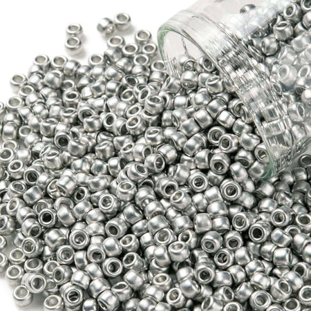 TOHO 8/0 Round Beads Japanese Seed Beads (714F) Metallic Matte Silver 3mm Hole: 1mm 222pcs/bottle 10g/bottle