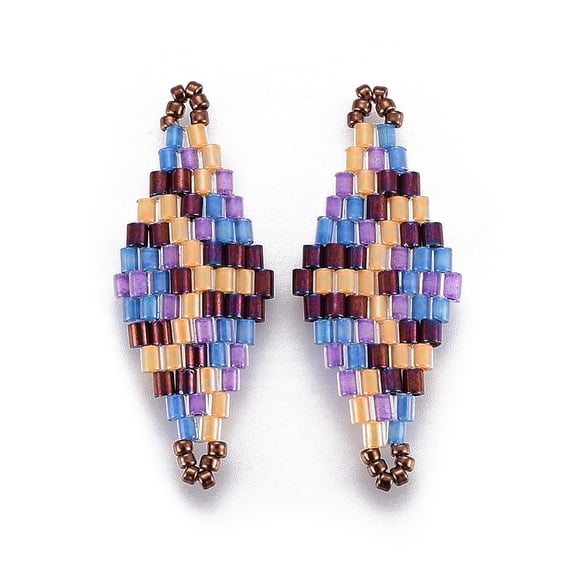 TOHO Handmade Japanese Seed Beads Links Loom Pattern Rhombus Cornflower Blue 32.5~33x12.6~13x1.7~1.8mm Hole: 1.2~1.4mm