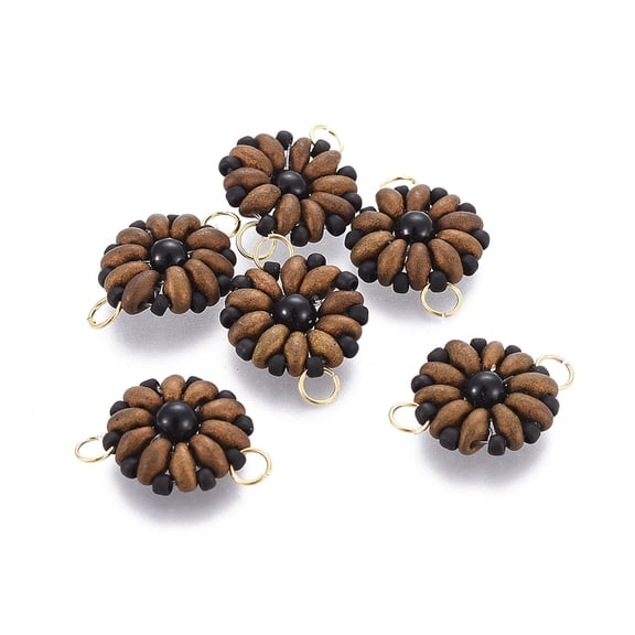 TOHO Handmade Japanese Seed Beads Links Loom Pattern Sun Flower Camel 19-20x13.5-14x4.5mm Hole: 3mm