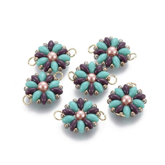 TOHO Handmade Japanese Seed Beads Links Loom Pattern Sun Flower Colorful 19-20x13.5-14x4.5mm Hole: 3mm