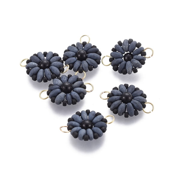 TOHO Handmade Japanese Seed Beads Links Loom Pattern Sun Flower Midnight Blue 19-20x13.5-14x4.5mm Hole: 3mm