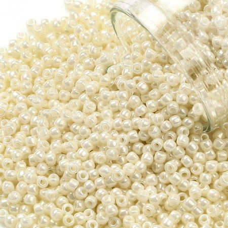 TOHO Round Seed Beads Japanese Seed Beads (123L) Opaque Luster White Cream 11/0 2.2mm Hole: 0.8mm 1103pcs/10g