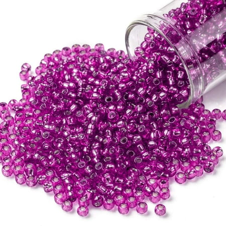 TOHO Round Seed Beads Japanese Seed Beads (2214) Silver Lined Hot Pink 8/0 3mm Hole: 1mm about 222pcs/bottle 10g/bottle