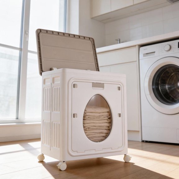 TOHUU 36 Gal Laundry Cart, Foldable Stackable Storage Hamper with Wheels and Lid for Laundry Room Dorm Apartment Use