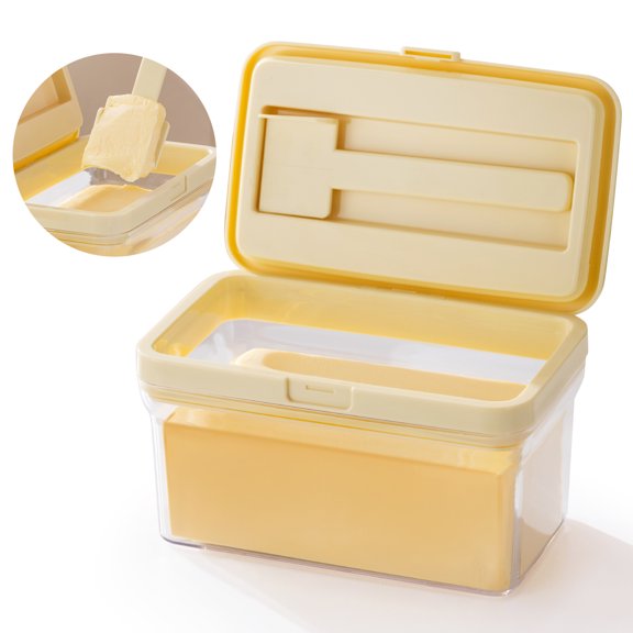 TOIAMOI Butter Dish, Airtight Butter Keeper Container with Magnetic Cutter, BPA-free, for Countertop and Refrigerator Door Shelf, Yellow