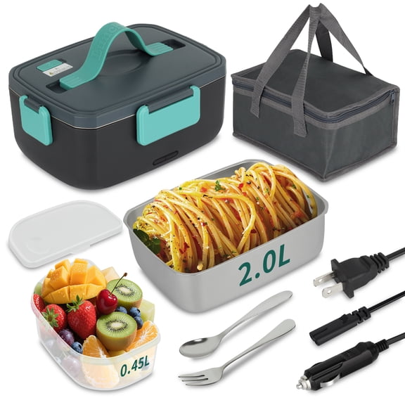TOIAMOI 2L Portable Electric Lunch Box, 110V/12V Car & Home Dual Use, PTC Heating & 304 Stainless Steel, 90W Quick Food Warmer Heated Lunch Box, Leakproof Food Heater for Office, Green