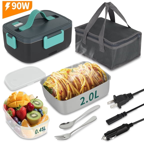 Ocalpur 2L Portable Electric Lunch Box, 110V/12V Car & Home Dual Use, PTC Heating & 304 Stainless Steel, 90W Quick Food Warmer Heated Lunch Box, Leakproof Food Heater for Office, Green