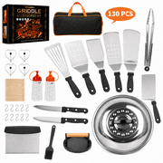 Ocalpur Griddle Accessories Kit, 130 PCS Stainless Steel Griddle Accessories Set for Blackstone, Professional Grill BBQ Spatula Set for Outdoor Camping