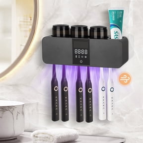 Ocalpur Smart Toothbrush Holder with Air Drying, LED Display, Cleaning and Timer Function, 6 Slots & 3 Removable Cups, No Drilling Installation for Bathroom (Black)