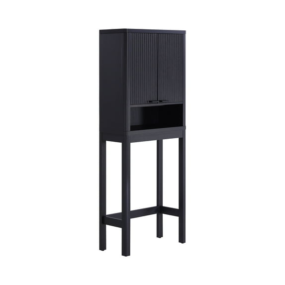 Beautiful Fluted Over-The-Toilet Storage Cabinet, Rich Black