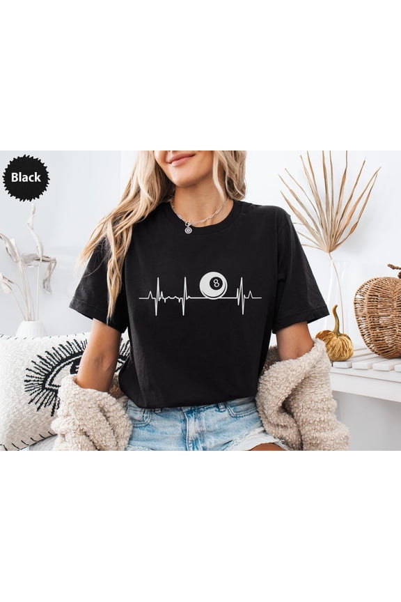 Billiards Heartbeat T-Shirt, Pool Player Tee, 8 Ball Design, Snooker Gift, Rack Em Up Shirt, Cue Sports Apparel, Billiard Lover Gift
