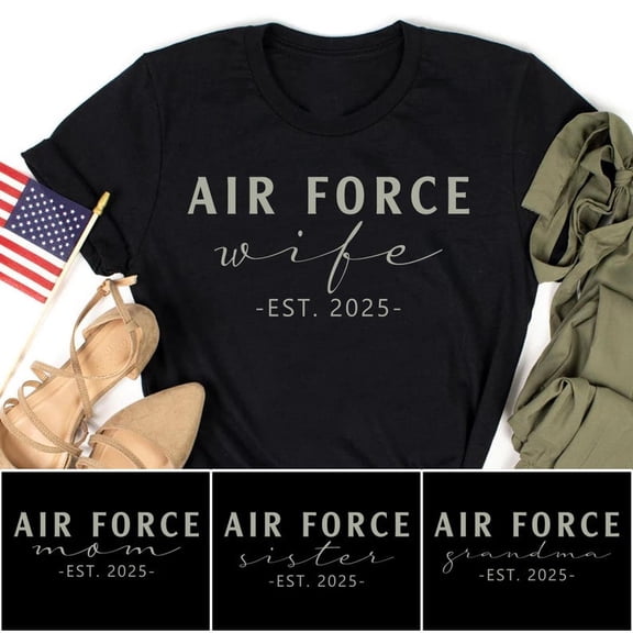 TOKAIPlus Custom Air Force Wife Mom Sister Grandma Shirts, Proud USAF Family Tees, Military Graduation Outfit, Airman Support Shirt for Her