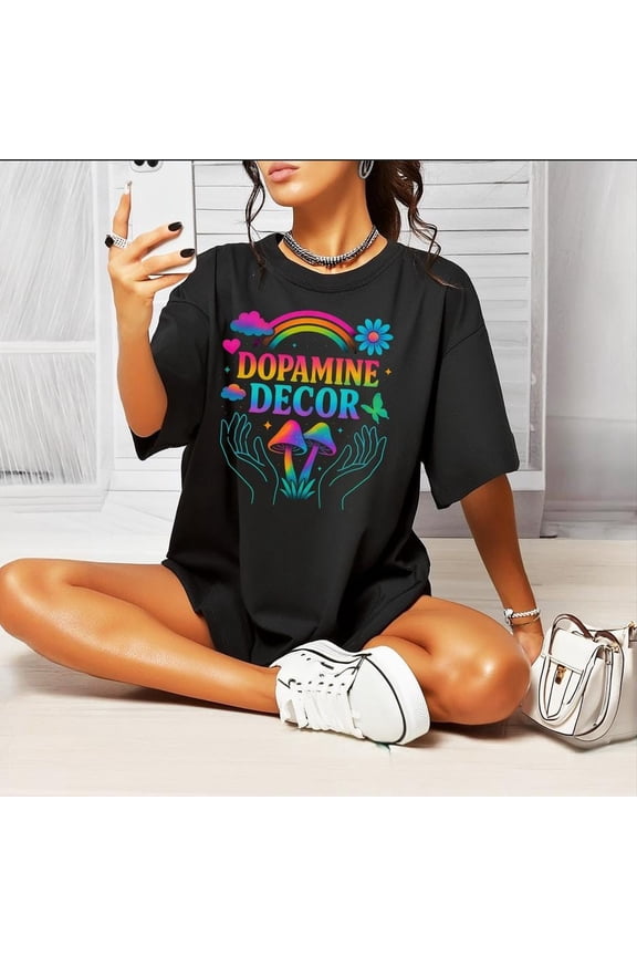 Dopamine Decor Neon Shirt Rainbow T-Shirt Trippy Glowcore Aesthetic Tee 3001