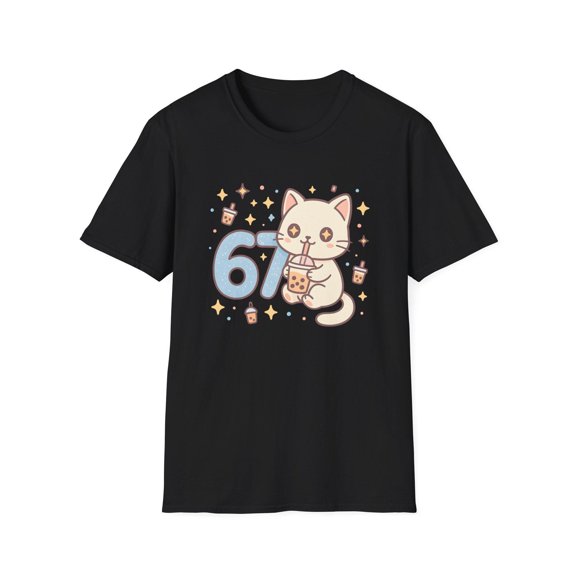 TOKAIPlus Funny 67 cat shirt, cute pastel kitty drinking boba tee, kawaii bubble tea lover t-shirt, adorable aesthetic design top, outfit idea gift