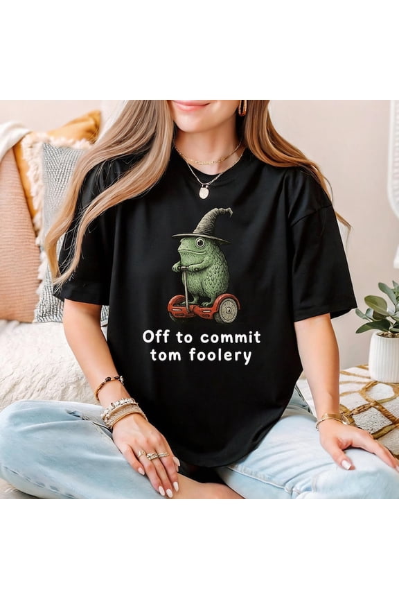 Funny Frog Wizard Shirt Off To Commit Tomfoolery T-Shirt | Vintage Meme Graphic Tee For Women | Witchy Aesthetic Oversized Shirt Gift