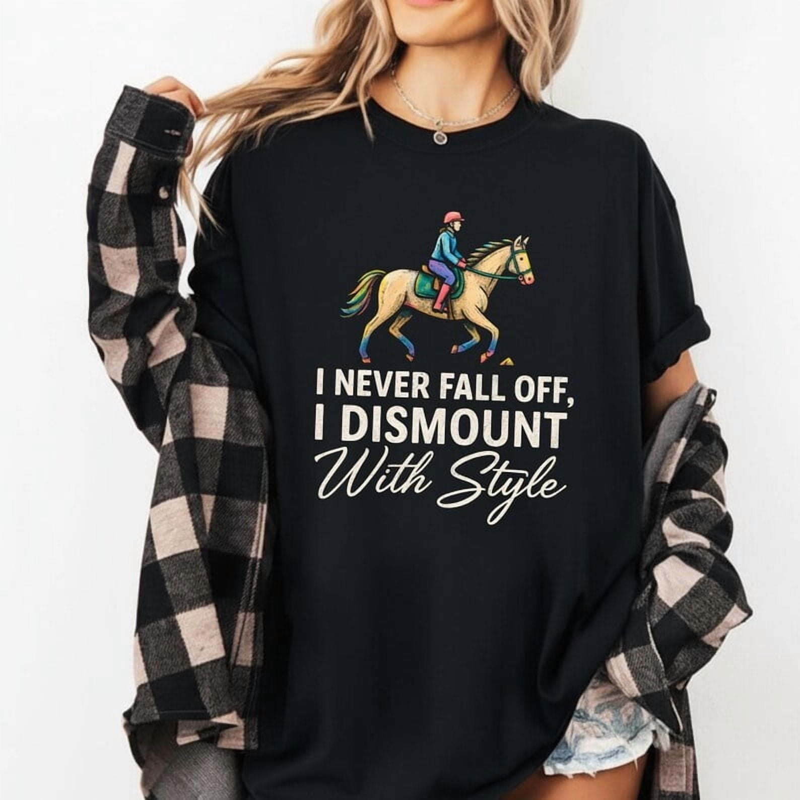 TOKAIPlus Funny Horse Riding T-Shirt for Women Western Equestrian Graphic Tee Cowgirl Quote Shirt Horse Lover Gift Rustic Style Fall Outfit
