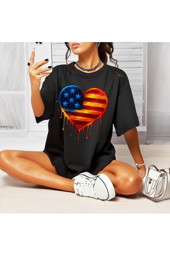 Heart Shirt neon USA 4th of July t shirt drip American flag tee Independence Day outfit memorial day aesthetic