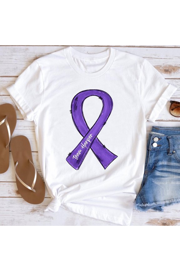 Pancreatic Cancer Ribbon Shirt, Purple Ribbon Awareness Tee, Team Pancreatic Cancer Support, Warrior Survivor Gift, Matching Group Shirts