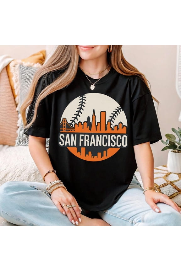 San Francisco Baseball T Shirt City Skyline Graphic Tee California Sports Shirt Vintage Softball Gift West Coast Shirt For Women
