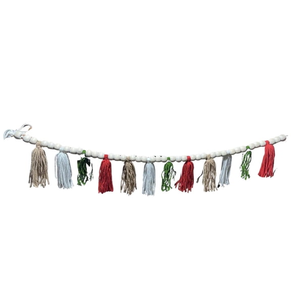 TOKATAN Boho Hanmade Wood Beads Garland with Tassels + 2 Hooks| Yarn Fabric Decor for Nursery, Shower, Classroom, Birthday & Thanksgiving| Decorations, Western Fall Banner (Red)