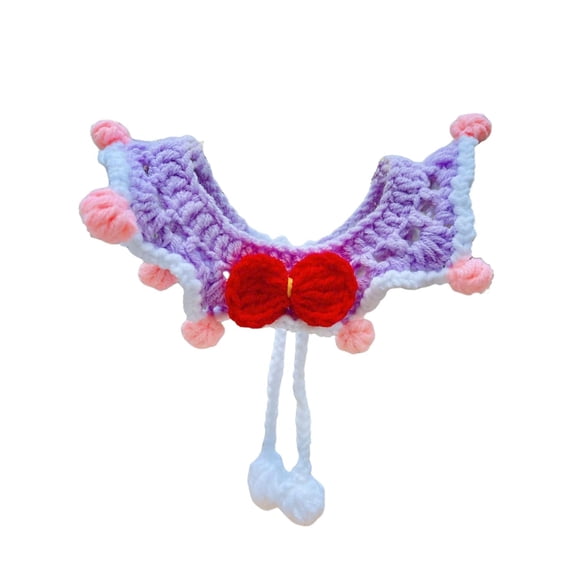 TOKATAN Handmade Crochet Kitten Cat Bowtie Collar | Cute Knitted Breakaway Cat Tie Collars | Small Kitty Ties Accessories (Purple Crown)