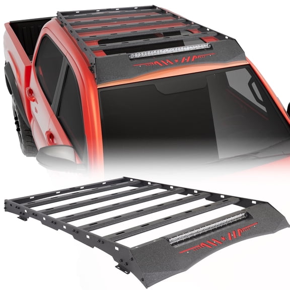 TOKMOWIN Auto Platform Style Roof Rack Compatible with 2005-2023 Toyota Tacoma Double Cab w/ 130W LED Light Bar| for Models with Hard Top | Cargo Storage Carrier for Outdoor Gear