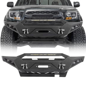 TOKMOWIN Full Width Front Bumper for 2005-2015 Toyota Tacoma with Winch Plate & Led Lights & D-Rings