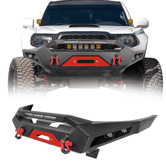 TOKMOWIN Offroad Front Bumper for 2005-2015 Toyota Tacoma with Winch Plate & LED Spotlights & D-rings,2nd Gen Pickup Truck Full Width Bumper
