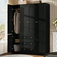 thumbnail image 1 of TOKSOM 72" Black 4-Door Wardrobe Closet with 3 Hanging Rods & 3 Drawers, Freestanding Large Clothes Organizer Armoire for Bedroom, Heavy Duty Storage Cabinet (55.1"W x 19.6"D), 1 of 15