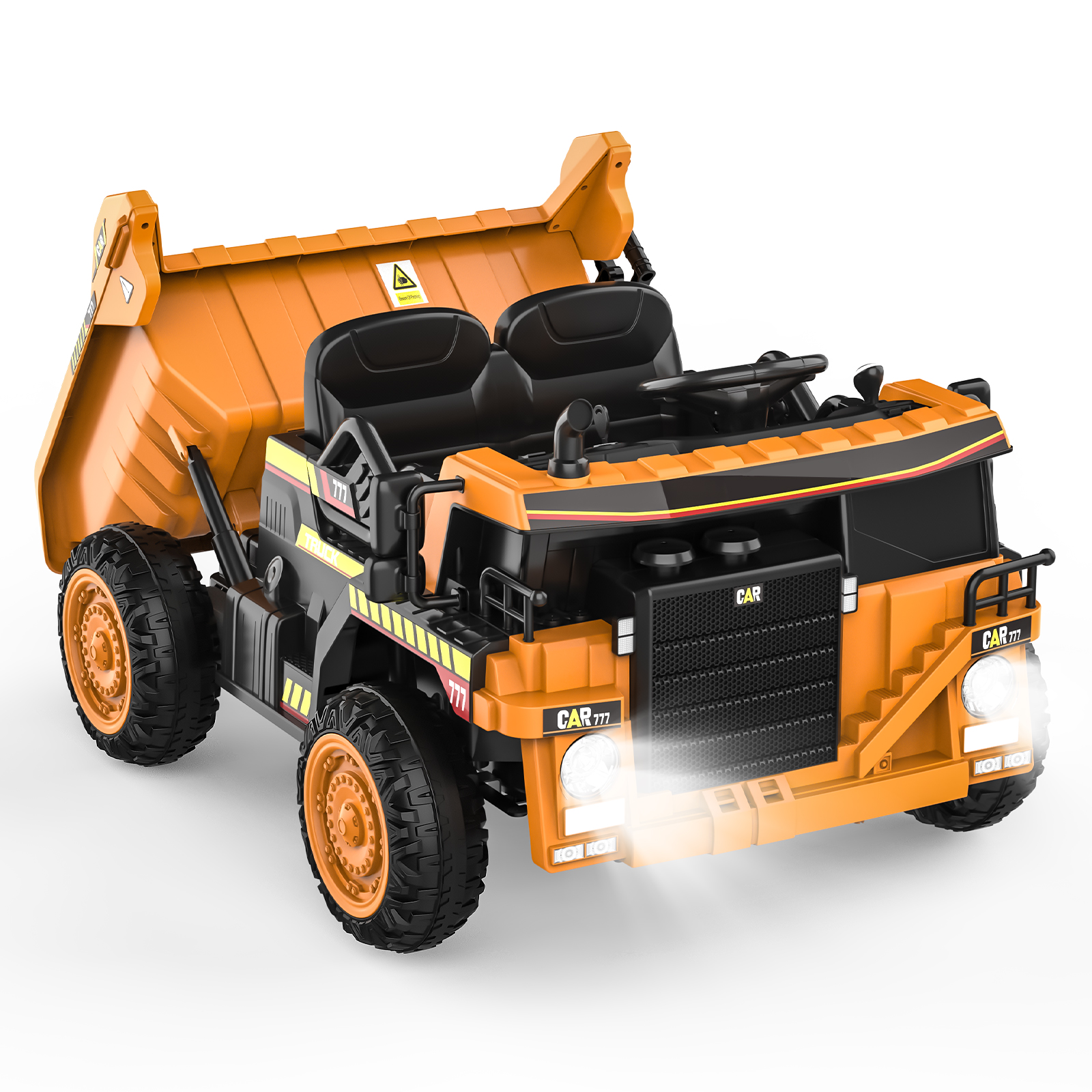TOKTOO 12V Battery Powered Ride-on Dump Truck with Remote Control, Music Player, Electric Dump Bucket, Kids Tractor -Ginger Yellow - image 1 of 7