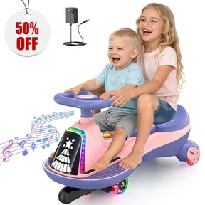 TOKTOO 12V Electric Wiggle Car for Kids, 2 Seater Ride On Toy with Music, Bluetooth & LED Lights, 2 in 1 Kids Electric Ride On Car for Ages 3+, Pink