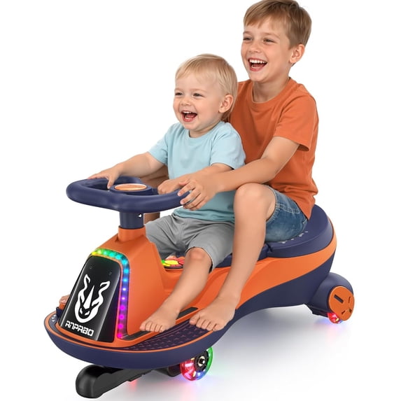 TOKTOO 12V Electric Wiggle Car for Kids, 2 Seater Ride On Toy with Bluetooth Music, LED Lights & Dual Motors, Kids Ride On Car for Ages 3+, Orange