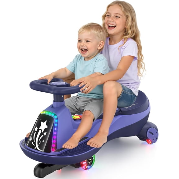 TOKTOO 2 Seater Ride On Toy for Kids, 12V Electric Wiggle Car with Bluetooth, Dual 75W Motors, LED Lights & Music, Ride On Car for Ages 3+, Purple