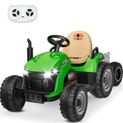 TOKTOO 12V Powered Ride on Tractor w/ Tippable Trailer, Remote Control, Music Player, LED light, Electric Ride on Car for Kids, Toddler Ride on Toys for Boys and Girls, Green