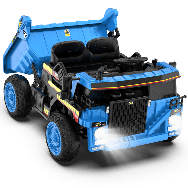 TOKTOO 12V Powered Ride on Dump Truck, Kid Electric Car with Remote Control, Music Player, Electric Dump Bed-Blue