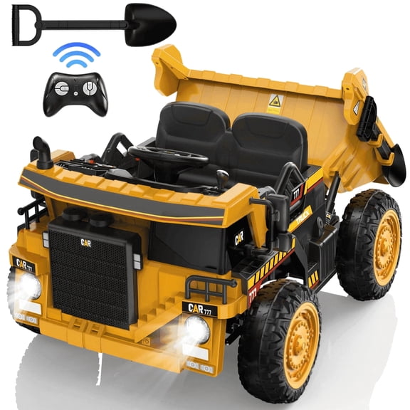 TOKTOO 12V Ride on Dump Truck, Kids Ride on Toys with Electric Dump Bed, Remote Control, Bluetooth, Yellow Ride on Cars