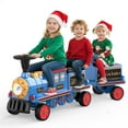 thumbnail image 1 of TOKTOO 12V Powered Ride on Toy Train for Kids, Ride on Train Locomotive & Train Carriage W/ Rubber Wheels, Storage Box-Blue, 1 of 15